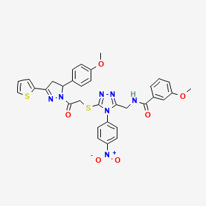 3-Methoxy-N-{[5-({2-[5-(4-methoxyphenyl)-3-(thiophen-2-YL)-4,5-dihydro-1H-pyrazol-1-YL]-2-oxoethyl}sulfanyl)-4-(4-nitrophenyl)-4H-1,2,4-triazol-3-YL]methyl}benzamide