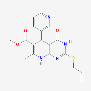 molecular formula C18H18N4O3S B14999393 Methyl 7-methyl-4-oxo-2-(prop-2-en-1-ylsulfanyl)-5-(pyridin-3-yl)-3,4,5,8-tetrahydropyrido[2,3-d]pyrimidine-6-carboxylate 