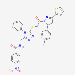 N-{[5-({2-[5-(4-Fluorophenyl)-3-(thiophen-2-YL)-4,5-dihydro-1H-pyrazol-1-YL]-2-oxoethyl}sulfanyl)-4-phenyl-4H-1,2,4-triazol-3-YL]methyl}-4-nitrobenzamide