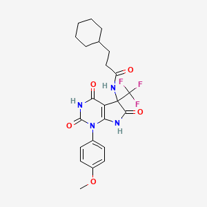 molecular formula C23H25F3N4O5 B14999517 3-cyclohexyl-N-[1-(4-methoxyphenyl)-2,4,6-trioxo-5-(trifluoromethyl)-2,3,4,5,6,7-hexahydro-1H-pyrrolo[2,3-d]pyrimidin-5-yl]propanamide 