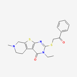 molecular formula C20H21N3O2S2 B14999569 4-ethyl-11-methyl-5-phenacylsulfanyl-8-thia-4,6,11-triazatricyclo[7.4.0.02,7]trideca-1(9),2(7),5-trien-3-one 