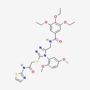 molecular formula C29H34N6O7S2 B14999627 N-{[4-(2,5-Dimethoxyphenyl)-5-({[(1,3-thiazol-2-YL)carbamoyl]methyl}sulfanyl)-4H-1,2,4-triazol-3-YL]methyl}-3,4,5-triethoxybenzamide 