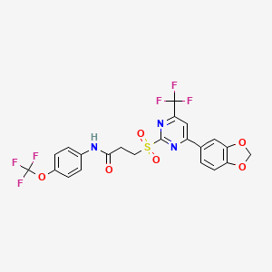 molecular formula C22H15F6N3O6S B14999672 3-{[4-(1,3-benzodioxol-5-yl)-6-(trifluoromethyl)pyrimidin-2-yl]sulfonyl}-N-[4-(trifluoromethoxy)phenyl]propanamide 