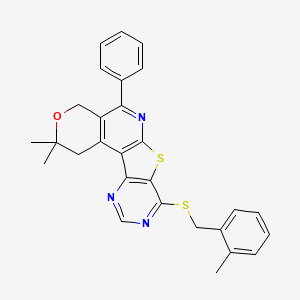 4,4-dimethyl-13-[(2-methylphenyl)methylsulfanyl]-8-phenyl-5-oxa-11-thia-9,14,16-triazatetracyclo[8.7.0.02,7.012,17]heptadeca-1(10),2(7),8,12(17),13,15-hexaene