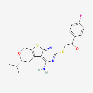 2-[(3-amino-12-propan-2-yl-11-oxa-8-thia-4,6-diazatricyclo[7.4.0.02,7]trideca-1(9),2,4,6-tetraen-5-yl)sulfanyl]-1-(4-fluorophenyl)ethanone