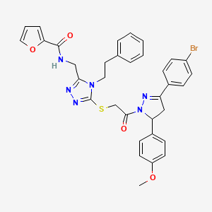 N-((5-((2-(3-(4-bromophenyl)-5-(4-methoxyphenyl)-4,5-dihydro-1H-pyrazol-1-yl)-2-oxoethyl)thio)-4-phenethyl-4H-1,2,4-triazol-3-yl)methyl)furan-2-carboxamide