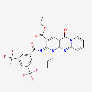 molecular formula C26H20F6N4O4 B14999785 ethyl 6-[3,5-bis(trifluoromethyl)benzoyl]imino-2-oxo-7-propyl-1,7,9-triazatricyclo[8.4.0.03,8]tetradeca-3(8),4,9,11,13-pentaene-5-carboxylate 