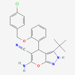 molecular formula C24H23ClN4O2 B14999790 6-Amino-3-tert-butyl-4-{2-[(4-chlorobenzyl)oxy]phenyl}-2,4-dihydropyrano[2,3-c]pyrazole-5-carbonitrile 