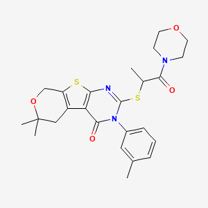 molecular formula C25H29N3O4S2 B14999808 12,12-dimethyl-4-(3-methylphenyl)-5-(1-morpholin-4-yl-1-oxopropan-2-yl)sulfanyl-11-oxa-8-thia-4,6-diazatricyclo[7.4.0.02,7]trideca-1(9),2(7),5-trien-3-one 