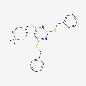 3,5-bis(benzylsulfanyl)-12,12-dimethyl-11-oxa-8-thia-4,6-diazatricyclo[7.4.0.02,7]trideca-1(9),2(7),3,5-tetraene