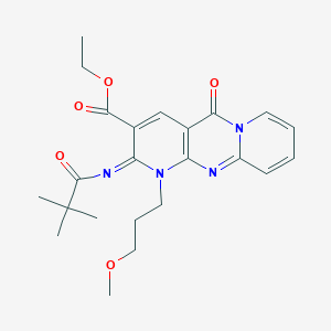 molecular formula C23H28N4O5 B14999997 ethyl 6-(2,2-dimethylpropanoylimino)-7-(3-methoxypropyl)-2-oxo-1,7,9-triazatricyclo[8.4.0.03,8]tetradeca-3(8),4,9,11,13-pentaene-5-carboxylate 