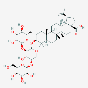 molecular formula C47H76O16 B150001 (1R,3As,5aR,5bR,7aR,9S,11aR,11bR,13aR,13bR)-9-[(2S,3R,4S,5S)-4-hydroxy-5-[(2S,3R,4S,5S,6R)-3,4,5-trihydroxy-6-(hydroxymethyl)oxan-2-yl]oxy-3-[(2S,3R,4R,5R,6S)-3,4,5-trihydroxy-6-methyloxan-2-yl]oxyoxan-2-yl]oxy-5a,5b,8,8,11a-pentamethyl-1-prop-1-en-2-yl-1,2,3,4,5,6,7,7a,9,10,11,11b,12,13,13a,13b-hexadecahydrocyclopenta[a]chrysene-3a-carboxylic acid CAS No. 848784-87-2