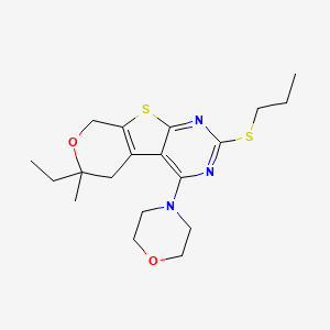 molecular formula C19H27N3O2S2 B15000123 12-ethyl-12-methyl-3-morpholin-4-yl-5-propylsulfanyl-11-oxa-8-thia-4,6-diazatricyclo[7.4.0.02,7]trideca-1(9),2,4,6-tetraene 