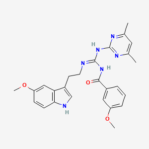 molecular formula C26H28N6O3 B15000153 N-[(E)-[(4,6-dimethylpyrimidin-2-yl)amino]{[2-(5-methoxy-1H-indol-3-yl)ethyl]amino}methylidene]-3-methoxybenzamide 