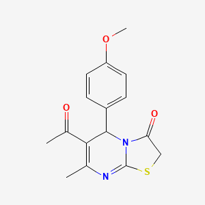 molecular formula C16H16N2O3S B15000169 6-Acetyl-5-(4-methoxyphenyl)-7-methyl-2H,5H-[1,3]thiazolo[3,2-a]pyrimidin-3-one 