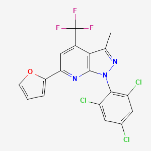 6-(furan-2-yl)-3-methyl-1-(2,4,6-trichlorophenyl)-4-(trifluoromethyl)-1H-pyrazolo[3,4-b]pyridine