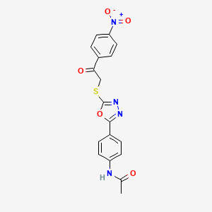 molecular formula C18H14N4O5S B15000208 N-[4-(5-{[2-(4-nitrophenyl)-2-oxoethyl]sulfanyl}-1,3,4-oxadiazol-2-yl)phenyl]acetamide 