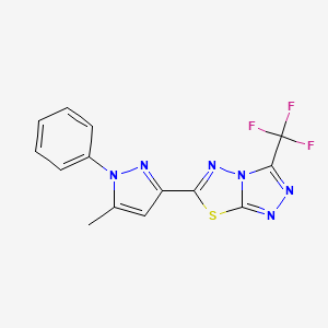 molecular formula C14H9F3N6S B15000209 6-(5-methyl-1-phenyl-1H-pyrazol-3-yl)-3-(trifluoromethyl)[1,2,4]triazolo[3,4-b][1,3,4]thiadiazole 