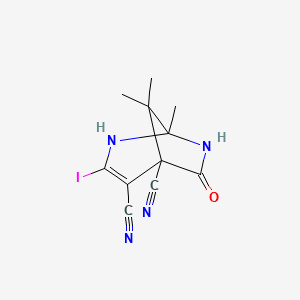 molecular formula C11H11IN4O B15000227 3-Iodo-1,8,8-trimethyl-6-oxo-2,7-diazabicyclo[3.2.1]oct-3-ene-4,5-dicarbonitrile 