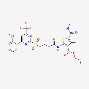 Propyl 5-(dimethylcarbamoyl)-2-[(4-{[4-(2-methoxyphenyl)-6-(trifluoromethyl)pyrimidin-2-yl]sulfonyl}butanoyl)amino]-4-methylthiophene-3-carboxylate