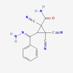 molecular formula C14H10N6O B15000330 1,2,2-tricyano-3-[(Z)-hydrazinylidene(phenyl)methyl]cyclopropanecarboxamide 