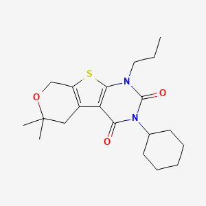 molecular formula C20H28N2O3S B15000345 4-cyclohexyl-12,12-dimethyl-6-propyl-11-oxa-8-thia-4,6-diazatricyclo[7.4.0.02,7]trideca-1(9),2(7)-diene-3,5-dione 