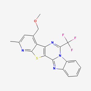 molecular formula C19H13F3N4OS B15000508 8-(methoxymethyl)-6-methyl-12-(trifluoromethyl)-3-thia-5,11,13,20-tetrazapentacyclo[11.7.0.02,10.04,9.014,19]icosa-1(20),2(10),4,6,8,11,14,16,18-nonaene 