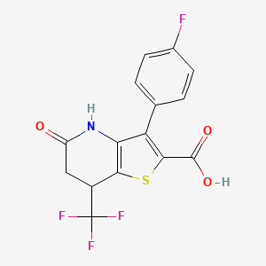 molecular formula C15H9F4NO3S B15000516 3-(4-Fluorophenyl)-5-oxo-7-(trifluoromethyl)-4,5,6,7-tetrahydrothieno[3,2-b]pyridine-2-carboxylic acid 