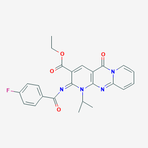 molecular formula C24H21FN4O4 B15000548 ethyl 6-(4-fluorobenzoyl)imino-2-oxo-7-propan-2-yl-1,7,9-triazatricyclo[8.4.0.03,8]tetradeca-3(8),4,9,11,13-pentaene-5-carboxylate 