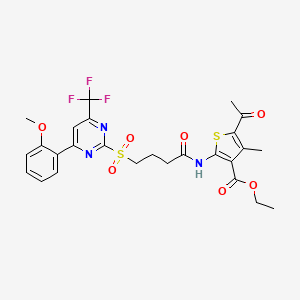 molecular formula C26H26F3N3O7S2 B15000563 Ethyl 5-acetyl-2-[(4-{[4-(2-methoxyphenyl)-6-(trifluoromethyl)pyrimidin-2-yl]sulfonyl}butanoyl)amino]-4-methylthiophene-3-carboxylate 