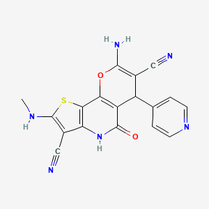 molecular formula C18H12N6O2S B15000592 8-amino-2-(methylamino)-5-oxo-6-(4-pyridyl)-4,6-dihydro-5H-pyrano[2,3-d]thieno[3,2-b]pyridine-3,7-dicarbonitrile 