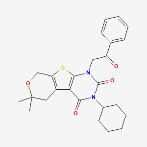 4-cyclohexyl-12,12-dimethyl-6-phenacyl-11-oxa-8-thia-4,6-diazatricyclo[7.4.0.02,7]trideca-1(9),2(7)-diene-3,5-dione