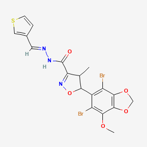 5-(4,6-dibromo-7-methoxy-1,3-benzodioxol-5-yl)-4-methyl-N'-[(E)-thiophen-3-ylmethylidene]-4,5-dihydro-1,2-oxazole-3-carbohydrazide