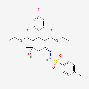 diethyl (6E)-2-(4-fluorophenyl)-4-hydroxy-4-methyl-6-{2-[(4-methylphenyl)sulfonyl]hydrazinylidene}cyclohexane-1,3-dicarboxylate