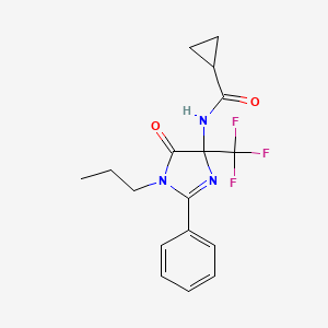 molecular formula C17H18F3N3O2 B15001130 N-[5-oxo-2-phenyl-1-propyl-4-(trifluoromethyl)-4,5-dihydro-1H-imidazol-4-yl]cyclopropanecarboxamide 