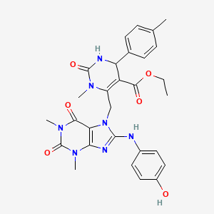 ethyl 6-({8-[(4-hydroxyphenyl)amino]-1,3-dimethyl-2,6-dioxo-1,2,3,6-tetrahydro-7H-purin-7-yl}methyl)-1-methyl-4-(4-methylphenyl)-2-oxo-1,2,3,4-tetrahydropyrimidine-5-carboxylate