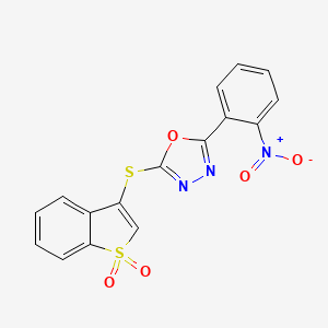 molecular formula C16H9N3O5S2 B15001369 2-[(1,1-Dioxido-1-benzothiophen-3-yl)sulfanyl]-5-(2-nitrophenyl)-1,3,4-oxadiazole 