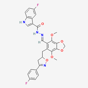 molecular formula C29H24F2N4O6 B15001398 5-fluoro-N'-[(E)-(6-{[3-(4-fluorophenyl)-4,5-dihydro-1,2-oxazol-5-yl]methyl}-4,7-dimethoxy-1,3-benzodioxol-5-yl)methylidene]-1H-indole-3-carbohydrazide 