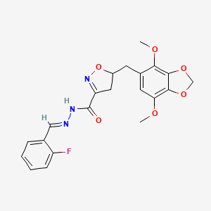 5-[(4,7-dimethoxy-1,3-benzodioxol-5-yl)methyl]-N'-[(E)-(2-fluorophenyl)methylidene]-4,5-dihydro-1,2-oxazole-3-carbohydrazide