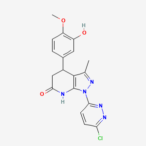 molecular formula C18H16ClN5O3 B15001462 1-(6-chloropyridazin-3-yl)-4-(3-hydroxy-4-methoxyphenyl)-3-methyl-4,5-dihydro-1H-pyrazolo[3,4-b]pyridin-6-ol 