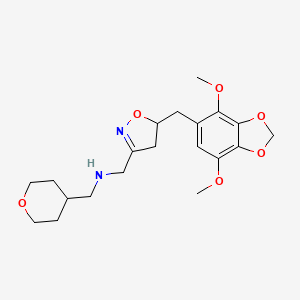 molecular formula C20H28N2O6 B15001661 1-{5-[(4,7-dimethoxy-1,3-benzodioxol-5-yl)methyl]-4,5-dihydro-1,2-oxazol-3-yl}-N-(tetrahydro-2H-pyran-4-ylmethyl)methanamine 