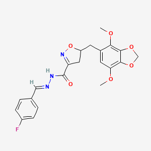 5-[(4,7-dimethoxy-1,3-benzodioxol-5-yl)methyl]-N'-[(E)-(4-fluorophenyl)methylidene]-4,5-dihydro-1,2-oxazole-3-carbohydrazide