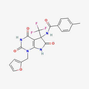 N-[1-(furan-2-ylmethyl)-2-hydroxy-4,6-dioxo-5-(trifluoromethyl)-4,5,6,7-tetrahydro-1H-pyrrolo[2,3-d]pyrimidin-5-yl]-4-methylbenzamide