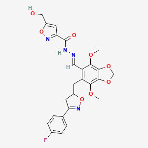 molecular formula C25H23FN4O8 B15001842 N'-[(E)-(6-{[3-(4-fluorophenyl)-4,5-dihydro-1,2-oxazol-5-yl]methyl}-4,7-dimethoxy-1,3-benzodioxol-5-yl)methylidene]-5-(hydroxymethyl)-1,2-oxazole-3-carbohydrazide 