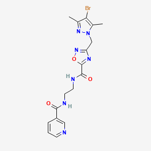 molecular formula C17H18BrN7O3 B15001889 N-{2-[({3-[(4-bromo-3,5-dimethyl-1H-pyrazol-1-yl)methyl]-1,2,4-oxadiazol-5-yl}carbonyl)amino]ethyl}pyridine-3-carboxamide 