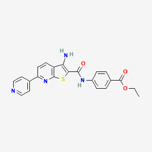 molecular formula C22H18N4O3S B15001898 Ethyl 4-({[3-amino-6-(pyridin-4-yl)thieno[2,3-b]pyridin-2-yl]carbonyl}amino)benzoate 