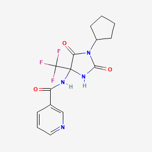 molecular formula C15H15F3N4O3 B15001905 N-[1-cyclopentyl-2,5-dioxo-4-(trifluoromethyl)imidazolidin-4-yl]pyridine-3-carboxamide 