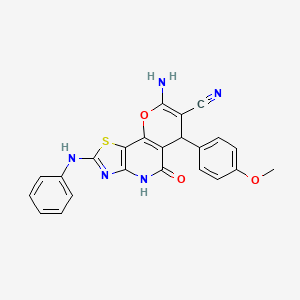 8-amino-2-anilino-6-(4-methoxyphenyl)-5-oxo-4,6-dihydro-5H-pyrano[2,3-d][1,3]thiazolo[4,5-b]pyridin-7-yl cyanide