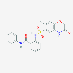 molecular formula C23H21N3O5S B15002011 2-{[(7-methyl-3-oxo-3,4-dihydro-2H-1,4-benzoxazin-6-yl)sulfonyl]amino}-N-(3-methylphenyl)benzamide 