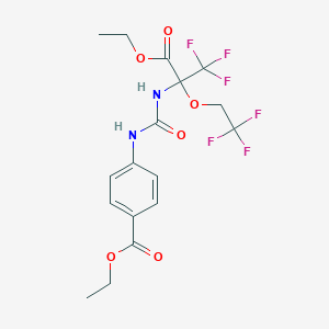 molecular formula C17H18F6N2O6 B15002092 Ethyl 4-({[3-ethoxy-1,1,1-trifluoro-3-oxo-2-(2,2,2-trifluoroethoxy)propan-2-yl]carbamoyl}amino)benzoate 